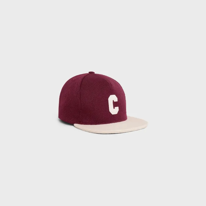Initial Cap In Wool Bordeaux Vanilla Men CELINE HATS AND SOFT ACCESSORIES