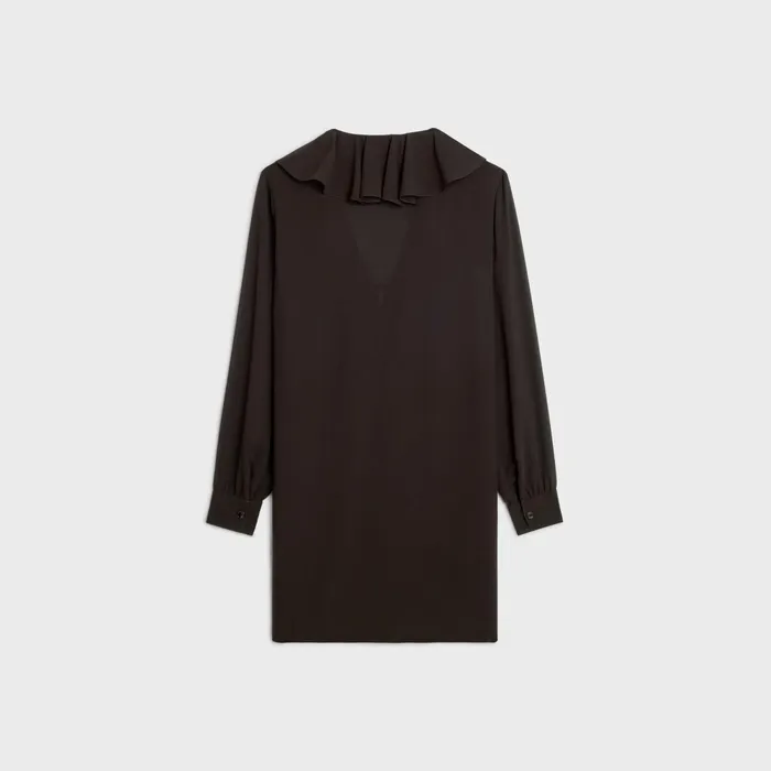 Jabot Mini Dress In Silk Georgette Ebene Women CELINE DRESSES AND SKIRTS
