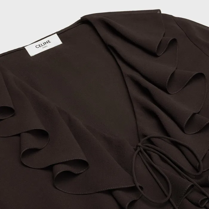 Jabot Mini Dress In Silk Georgette Ebene Women CELINE DRESSES AND SKIRTS