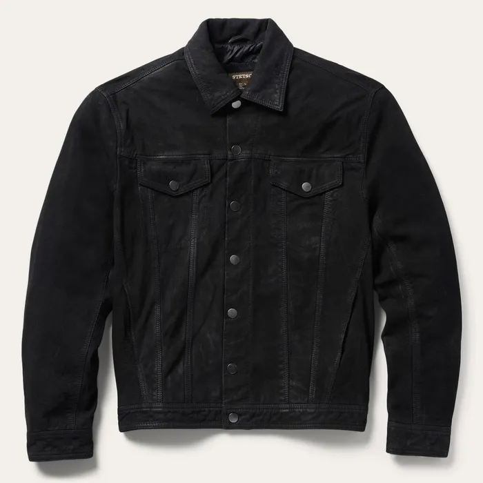 Jackets Men Stetson Leather Jean Jacket Black