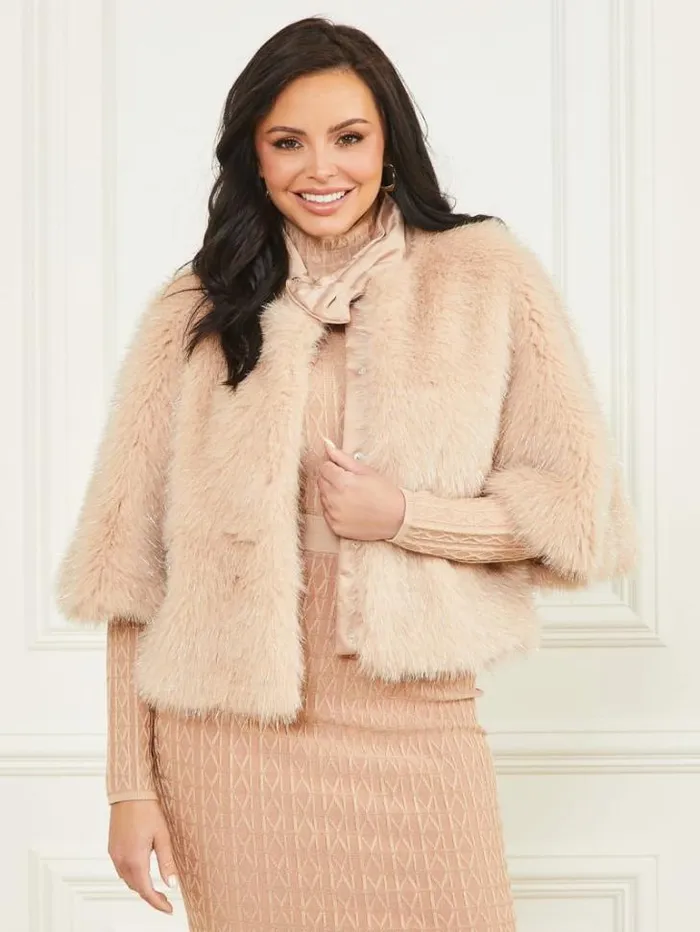 Jackets Women Marciano Amber FauxFur Top Pastel Pink With Silver L