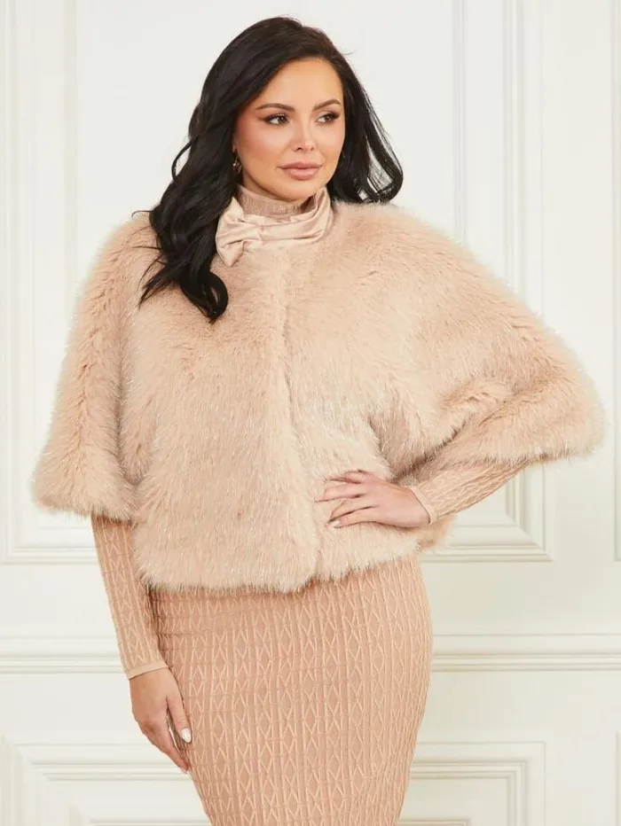 Jackets Women Marciano Amber FauxFur Top Pastel Pink With Silver L Jackets Women Marciano Amber FauxFur Top Pastel Pink With Silver L