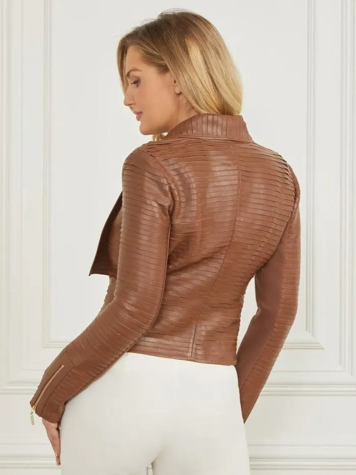 Jackets Women Marciano Shayna Drape Leather Jacket Brown Beauty Jackets Women Marciano Shayna Drape Leather Jacket Brown Beauty