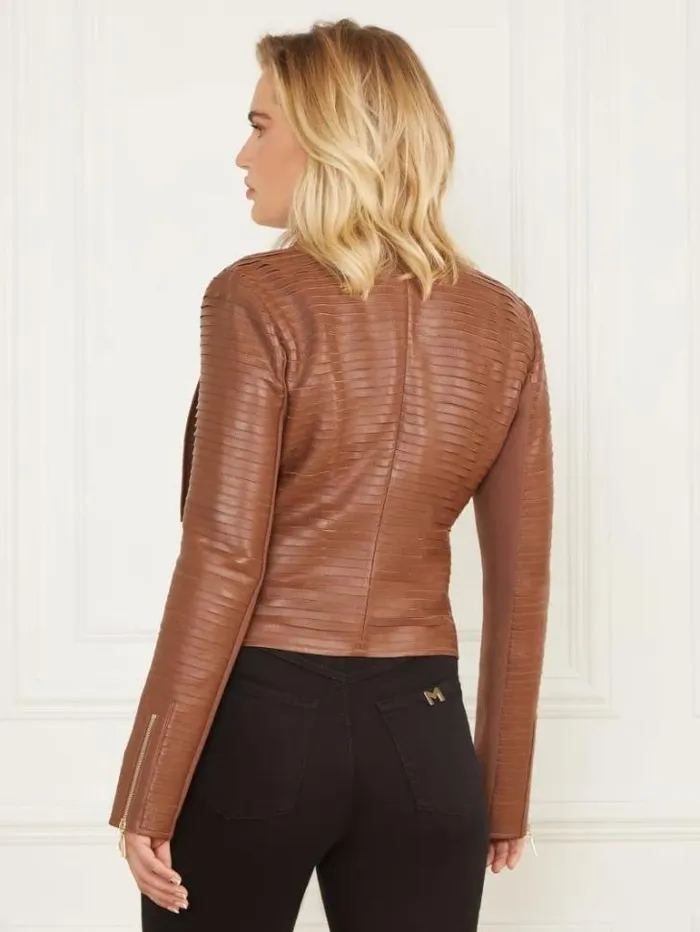 Jackets Women Marciano Shayna Drape Leather Jacket Brown Beauty Jackets Women Marciano Shayna Drape Leather Jacket Brown Beauty
