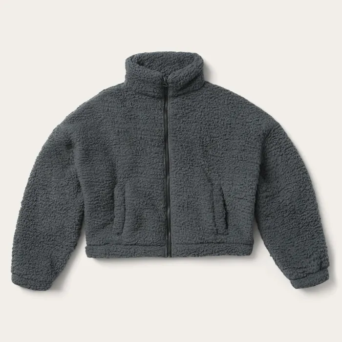 Jackets Women Stetson Fuzzy Teddy Bear Fleece Jacket Grey