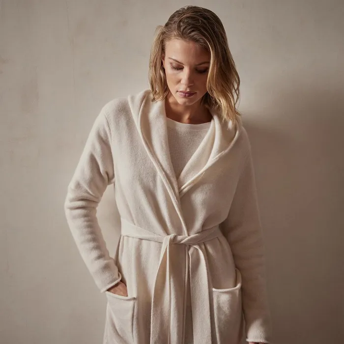 James Perse Lounge Recycled Cashmere Hooded Robe Ivory 8211 Women