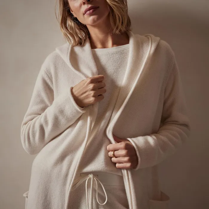 James Perse Lounge Recycled Cashmere Hooded Robe Ivory 8211 Women