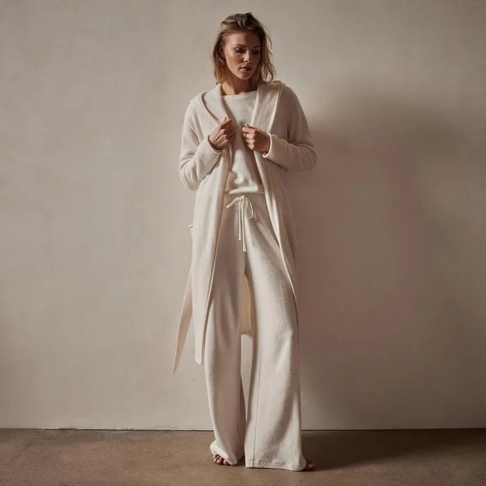 James Perse Lounge Recycled Cashmere Hooded Robe Ivory 8211 Women
