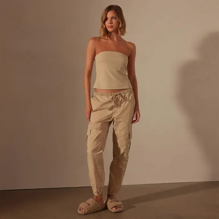 James Perse PantsDenim Stretch Poplin Cargo Pant Sand Dune Pigment 8211 Women