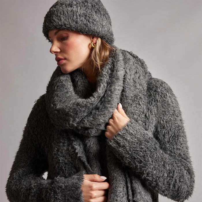 James Perse Scarves Wool Blend Sherpa Scarf Anthracite 8211 Men