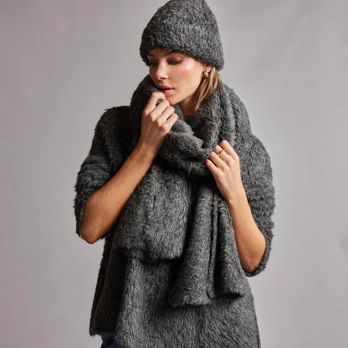 James Perse Scarves Wool Blend Sherpa Scarf Anthracite 8211 Men
