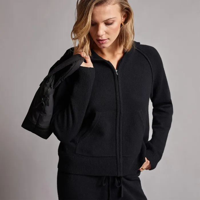 James Perse Sweat TopsBottoms Recycled Cashmere Track Jacket Black 8211 Women