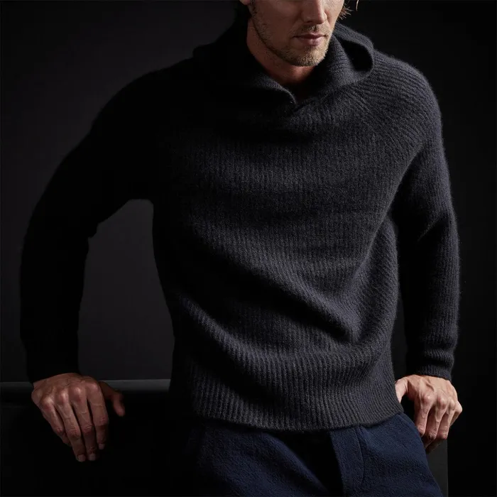 James Perse Sweaters Cashmere Rib Hoodie Black 8211 Men