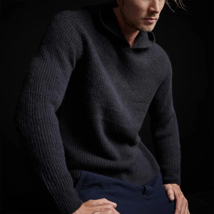 James Perse Sweaters Cashmere Rib Hoodie Black 8211 Men