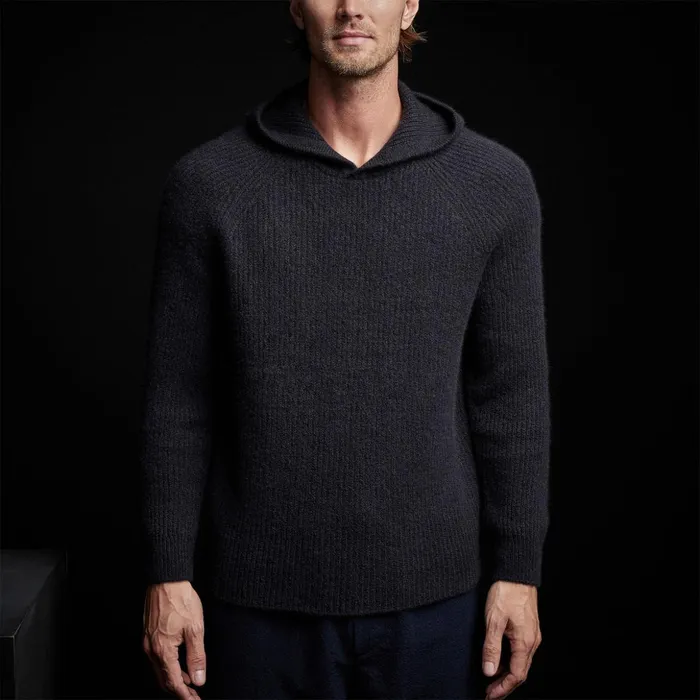 James Perse Sweaters Cashmere Rib Hoodie Black 8211 Men