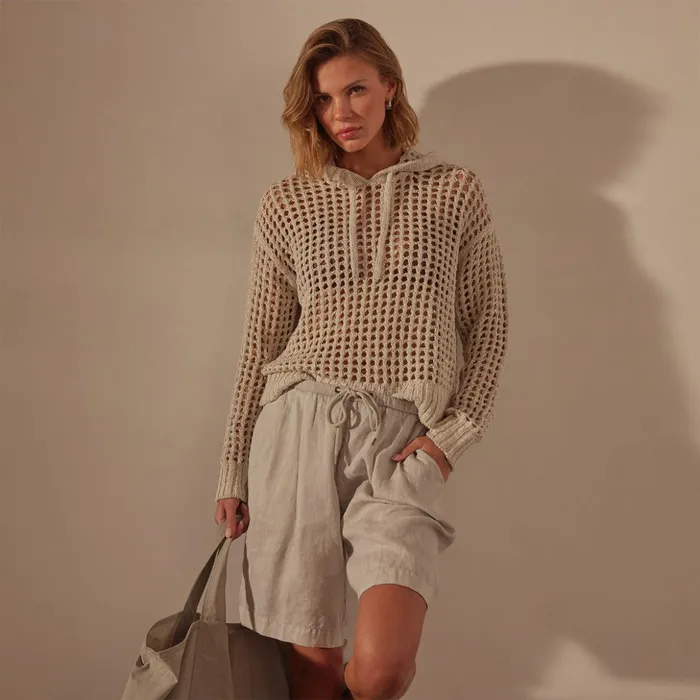 James Perse Sweaters Cotton Linen Open Hoodie Natural 8211 Women