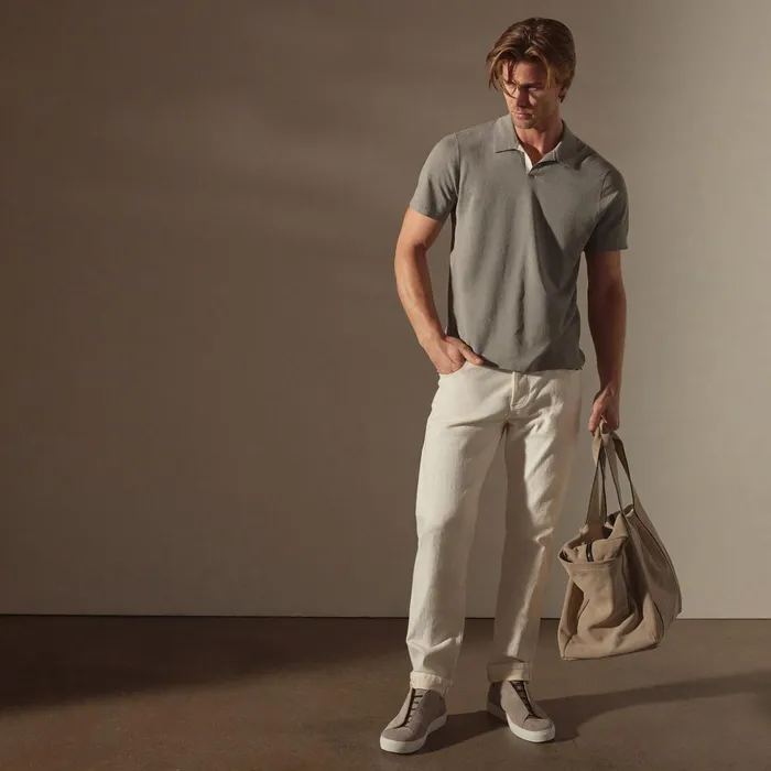 James Perse Sweaters Linen Blend Contrast Polo Silver Greywhite 8211 Men