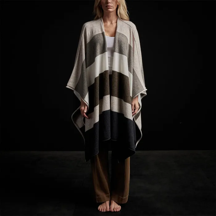 James Perse Sweaters Recycled Cashmere Multi Striped Poncho Beige Mix 8211 Women