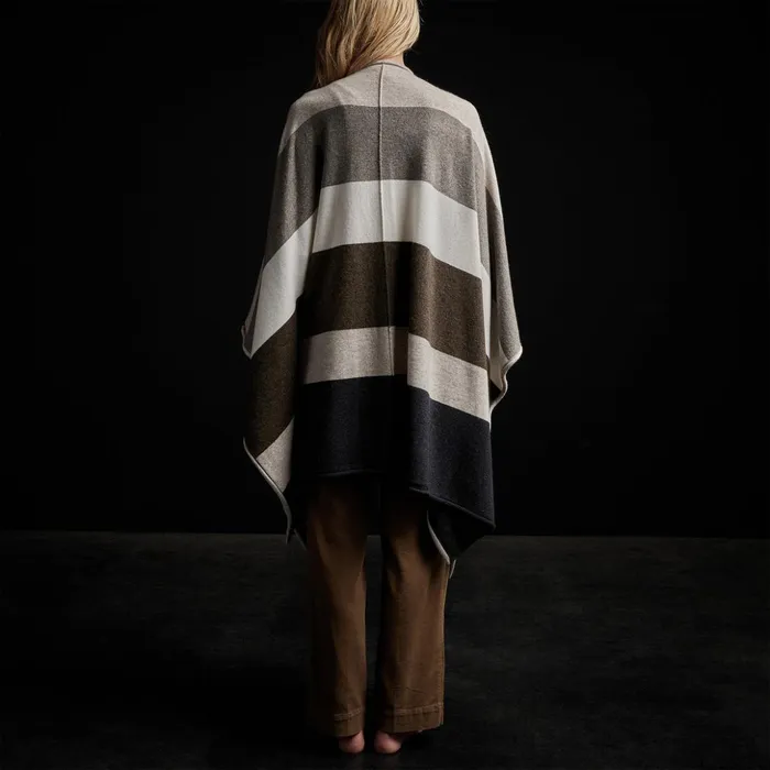 James Perse Sweaters Recycled Cashmere Multi Striped Poncho Beige Mix 8211 Women