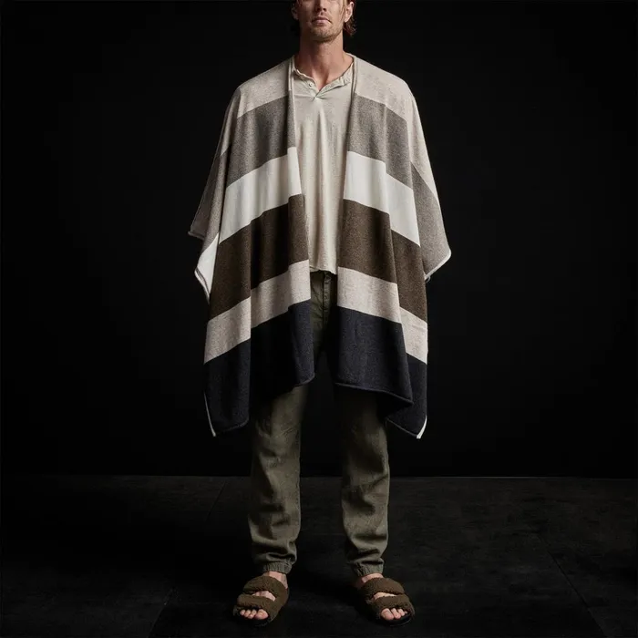 James Perse Sweaters Recycled Cashmere Multi Striped Poncho Beige Mix 8211 Women