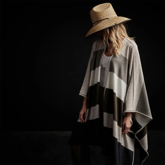 James Perse Sweaters Recycled Cashmere Multi Striped Poncho Beige Mix 8211 Women