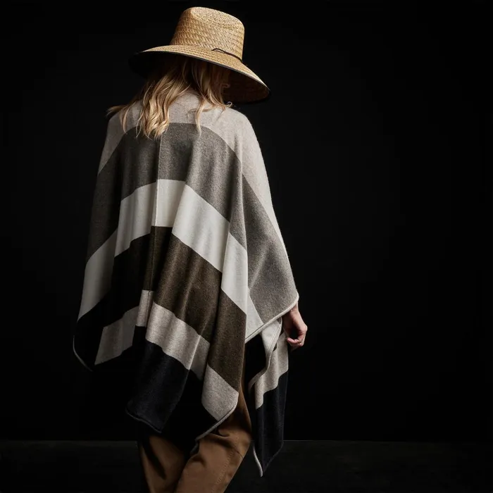 James Perse Sweaters Recycled Cashmere Multi Striped Poncho Beige Mix 8211 Women