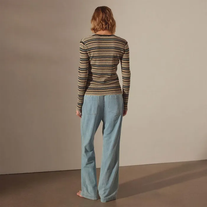 James Perse Sweaters Stretch Linen Ribbed U Neck Black Stripe 8211 Women