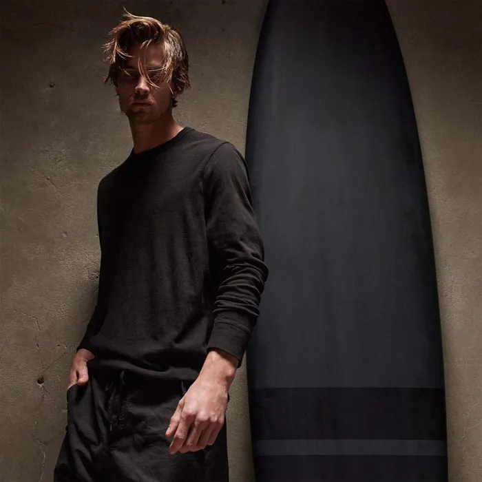 James Perse TShirts Slub Jersey Long Sleeve Crew Black 8211 Men