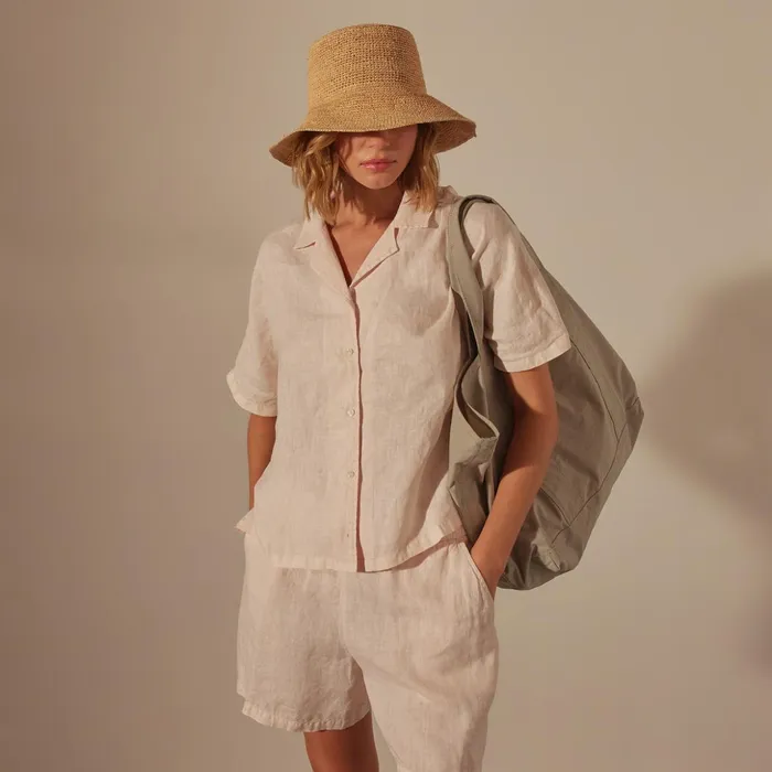 James Perse Tops Lightweight Linen Boxy Shirt Zephyr Pigment 8211 Women