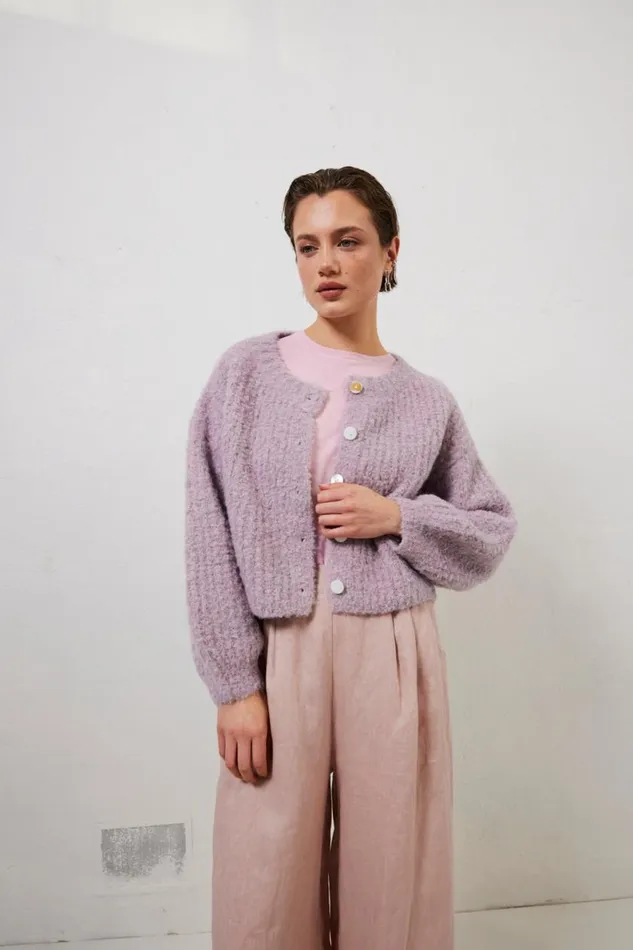 JumpersSweaters Women VRG GRL Elsie Knit Cardigan Lilac JumpersSweaters Women VRG GRL Elsie Knit Cardigan Lilac