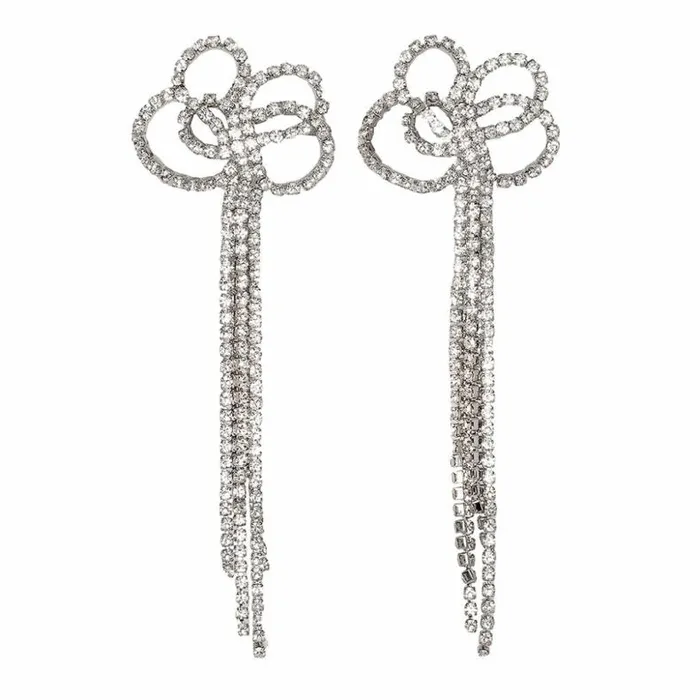 Kenneth Jay Lane Clear Crystal Earrings Women Crystal Bow Drop Earrings