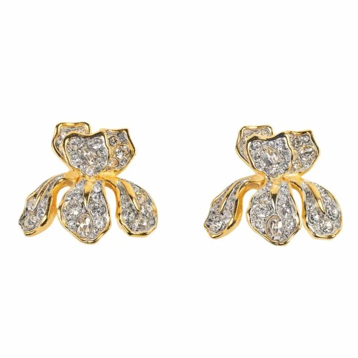 Kenneth Jay Lane Clear Crystal Earrings Women Gold And Crystal Iris Clip Earring Kenneth Jay Lane Clear Crystal Earrings Women Gold And Crystal Iris Clip Earring