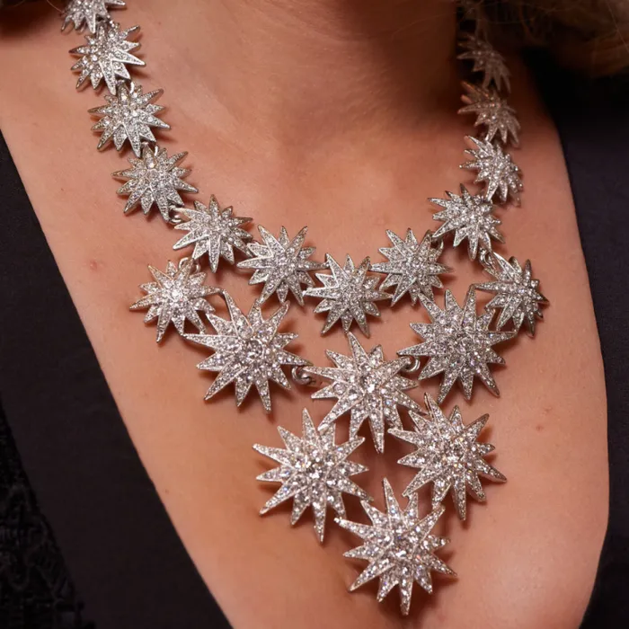 Kenneth Jay Lane Clear Crystal Necklaces Women Starburst Bib Necklace Kenneth Jay Lane Clear Crystal Necklaces Women Starburst Bib Necklace