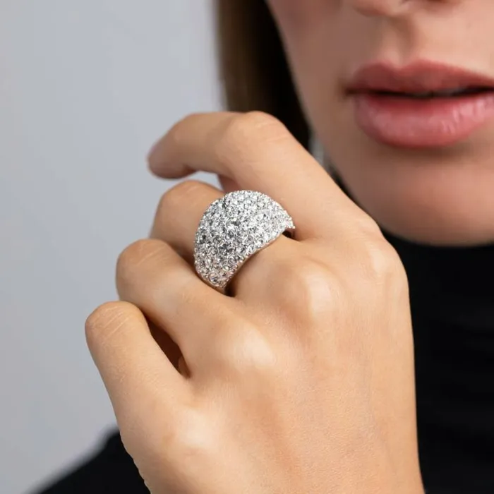 Kenneth Jay Lane Clear Crystal Rings Women Crystal Pav Domed Ring