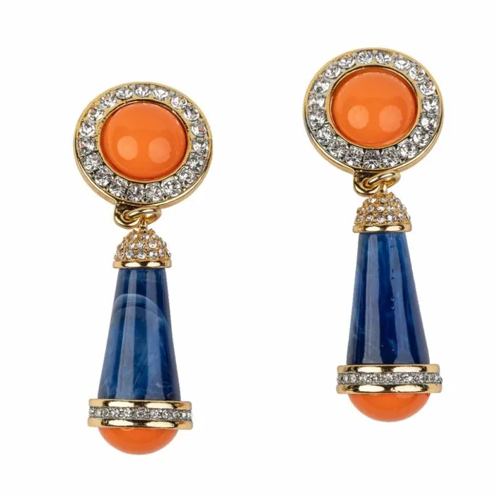 Kenneth Jay Lane Dark Color Earrings Women Coral And Lapis Clip Earring