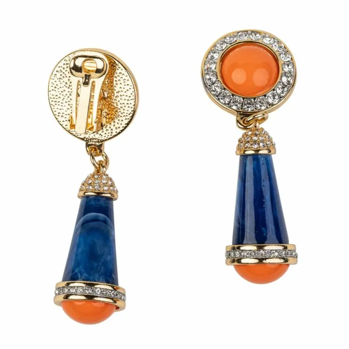 Kenneth Jay Lane Dark Color Earrings Women Coral And Lapis Clip Earring