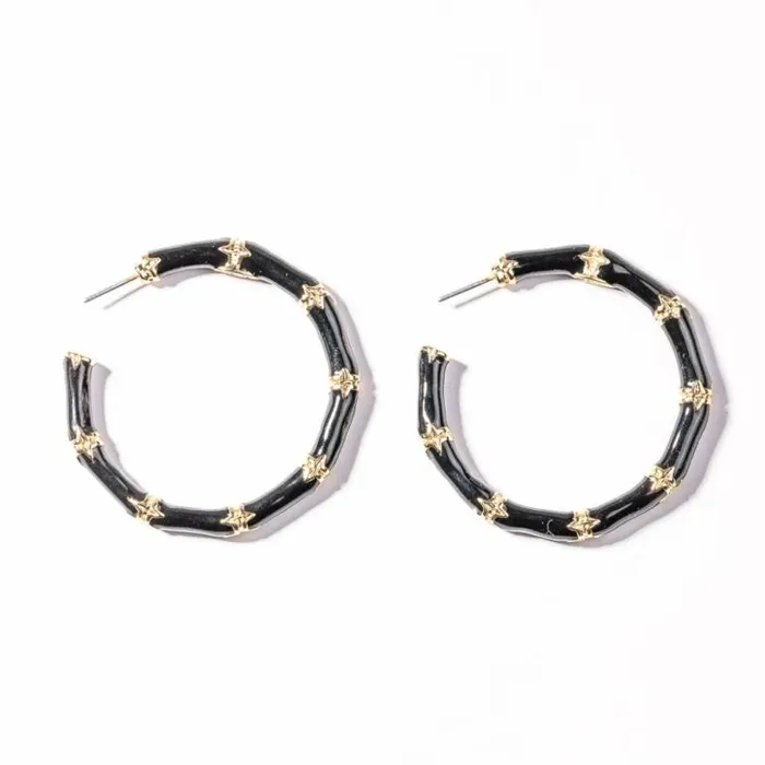Kenneth Jay Lane Dark Color Earrings Women Medium Black Bamboo Hoop Pierced Earrings Kenneth Jay Lane Dark Color Earrings Women Medium Black Bamboo Hoop Pierced Earrings