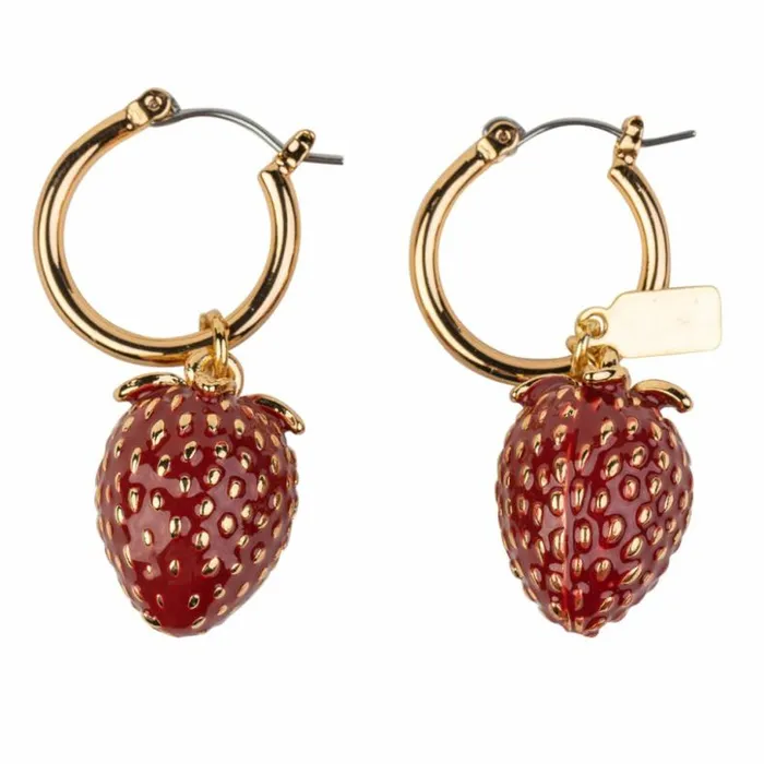 Kenneth Jay Lane Dark Color Earrings Women Strawberry Drop Gold Hoop Earring