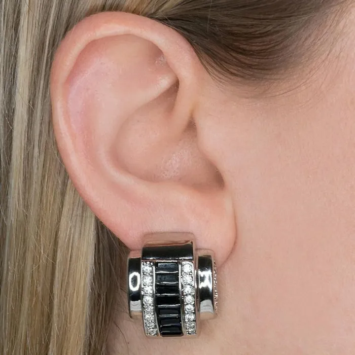 Kenneth Jay Lane Dark Color Gem Earrings Women Jet Baguette Clip Earrings