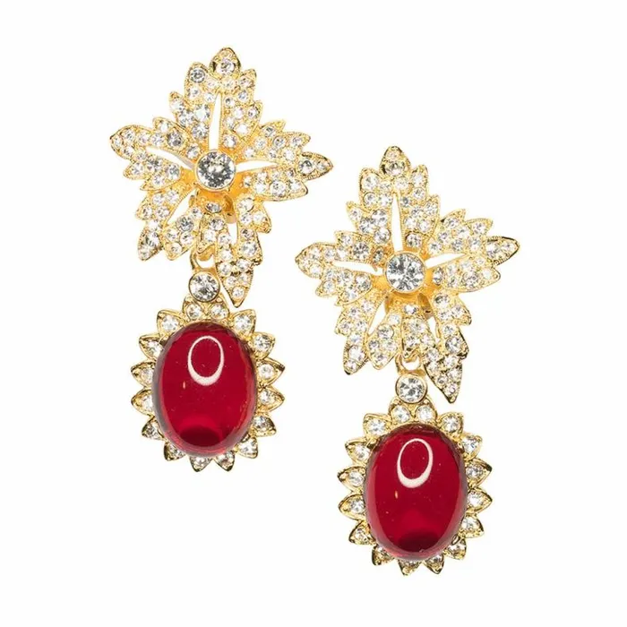 Kenneth Jay Lane Dark Color Gem Earrings Women Ruby Drop Clip Earrings