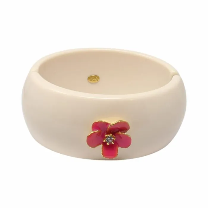 Kenneth Jay Lane Light Color Bracelets Women Gold and Pink Enamel Flower Cuff Kenneth Jay Lane Light Color Bracelets Women Gold and Pink Enamel Flower Cuff
