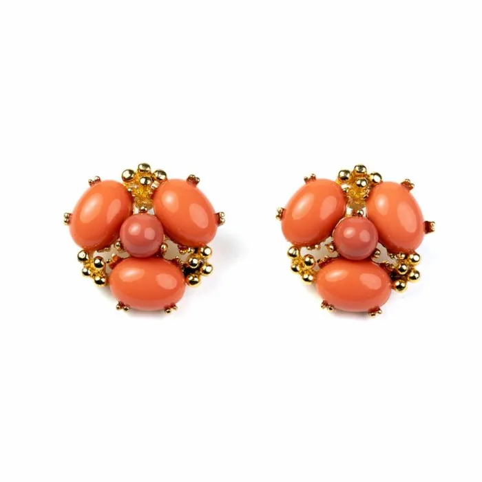 Kenneth Jay Lane Light Color Earrings Women Coral Cabochon Cluster Pierced Earrings Kenneth Jay Lane Light Color Earrings Women Coral Cabochon Cluster Pierced Earrings