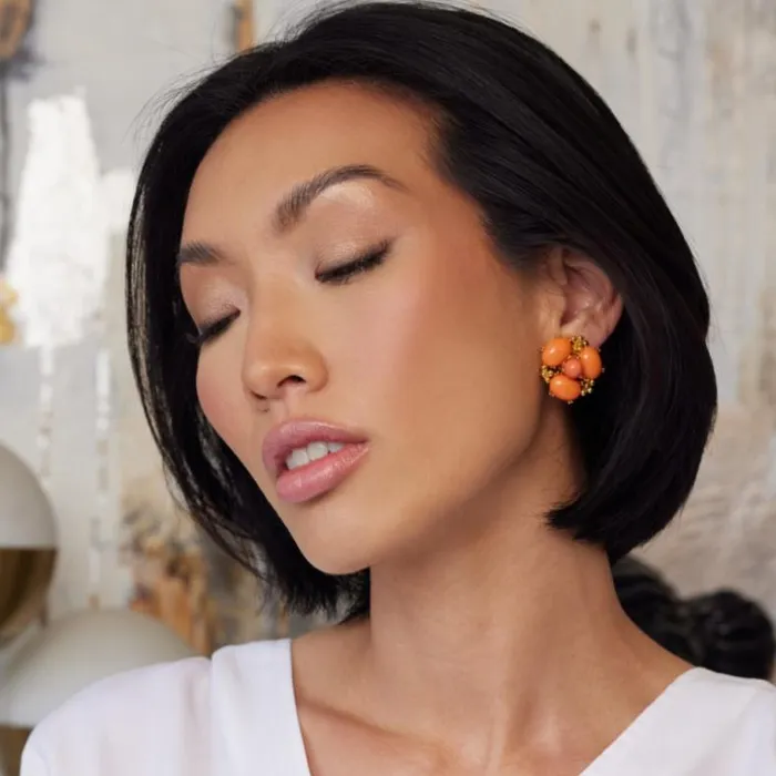 Kenneth Jay Lane Light Color Earrings Women Coral Cabochon Cluster Pierced Earrings Kenneth Jay Lane Light Color Earrings Women Coral Cabochon Cluster Pierced Earrings