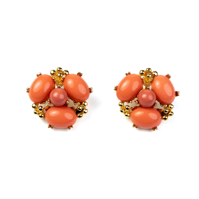Kenneth Jay Lane Light Color Earrings Women Coral Cabochon Cluster Pierced Earrings Kenneth Jay Lane Light Color Earrings Women Coral Cabochon Cluster Pierced Earrings