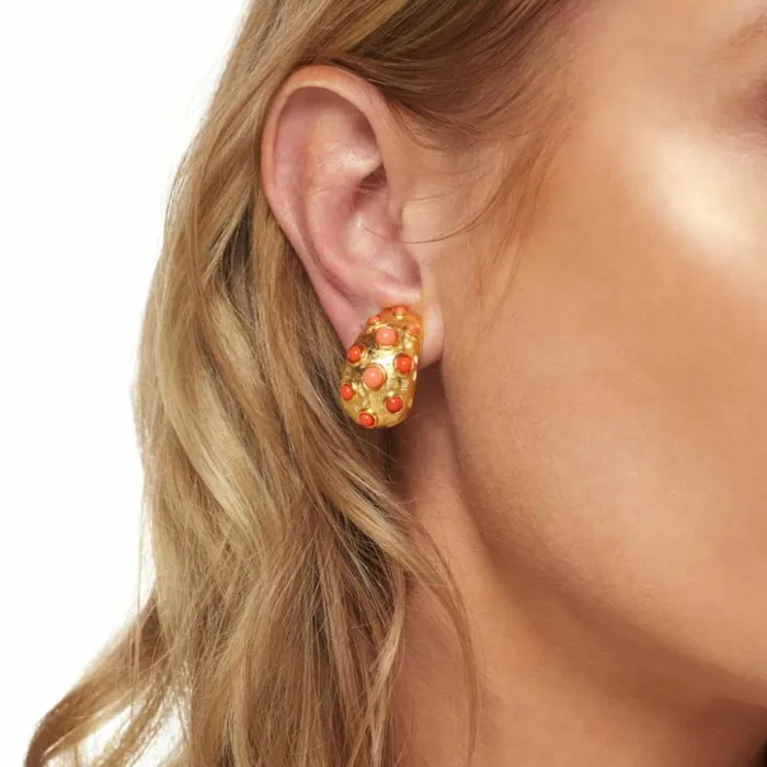 Kenneth Jay Lane Light Color Earrings Women Gold and Coral Clip Earring