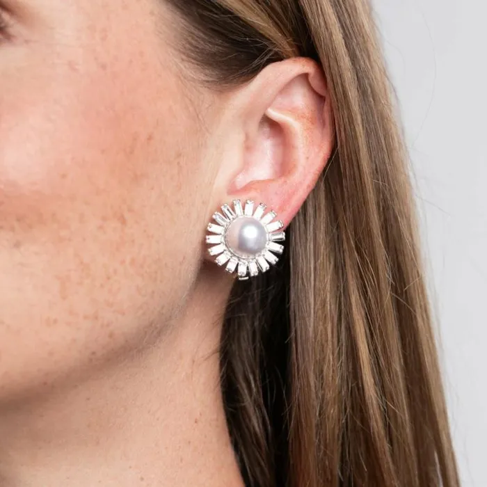 Kenneth Jay Lane Light Color Earrings Women Pearl Ball Sunburst Clip Earrings Kenneth Jay Lane Light Color Earrings Women Pearl Ball Sunburst Clip Earrings