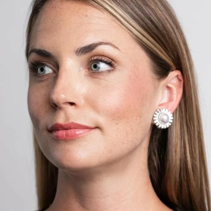 Kenneth Jay Lane Light Color Earrings Women Pearl Ball Sunburst Clip Earrings