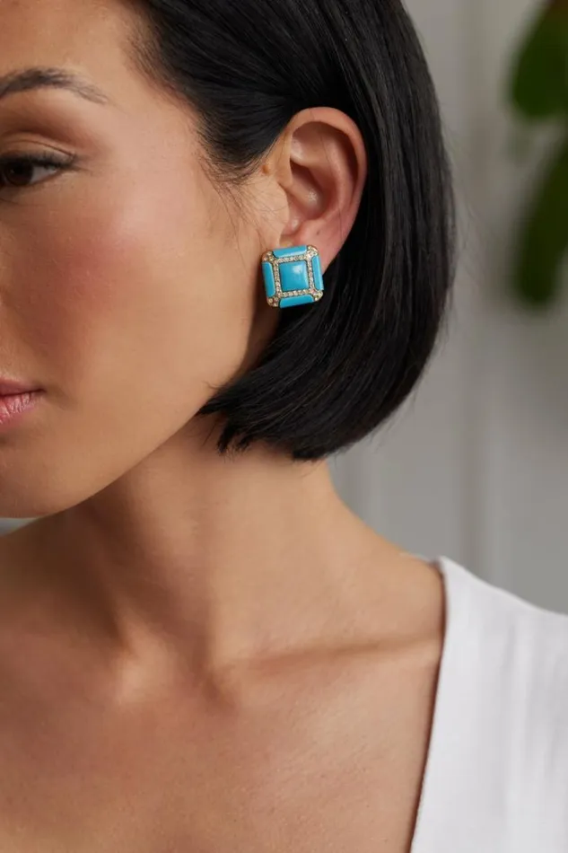 Kenneth Jay Lane Light Color Earrings Women Turquoise Square Clip Earrings Kenneth Jay Lane Light Color Earrings Women Turquoise Square Clip Earrings