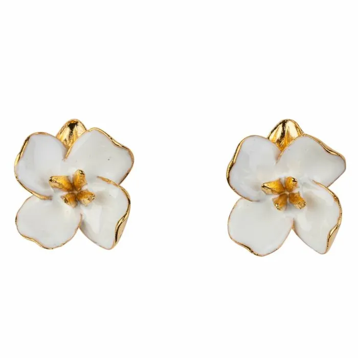 Kenneth Jay Lane Light Color Earrings Women White And Gold Flower Earring