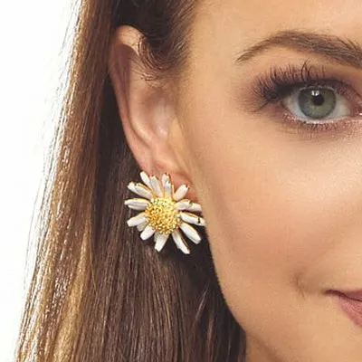 Kenneth Jay Lane Light Color Earrings Women White Daisy Post Earring